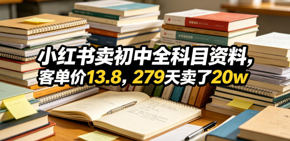 小红书卖初中全科目资料，客单价13.8，279天卖了20w-吾爱网创