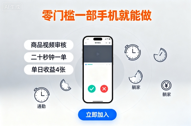 零门槛一部手机就能做，商品视频审核，通勤躺家碎片时间都能做，二十秒钟一单，单日收益4张【揭秘】-吾爱网创
